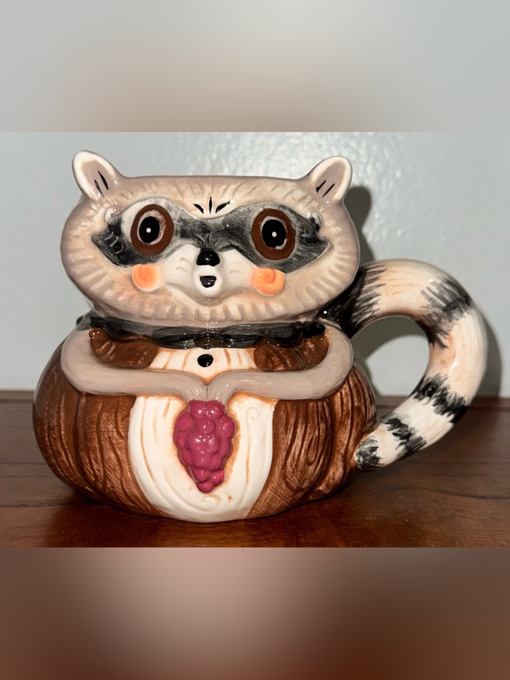 Cute 🥰 Johanna Parker Transpac Figural Raccoon 🦝 Decorated Ceramic Mug - 🆕